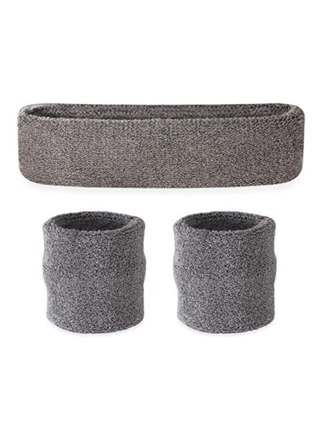 Grey Headband/Wristband Set - Sports Sweatbands for Head and Wrist