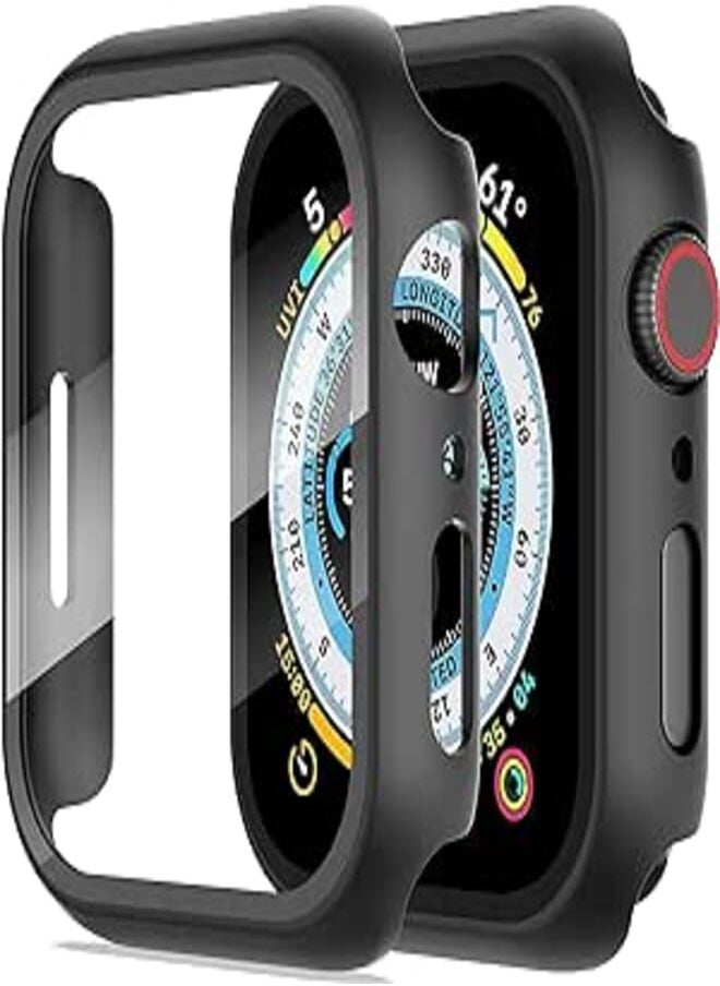 Next Next store Hard Case Compatible with iWatch 45mm Series 8/7 with Tempered Glass Screen Protector, Ultra-Thin Rugged Protective Cover for iWatch 45mm (Black) 