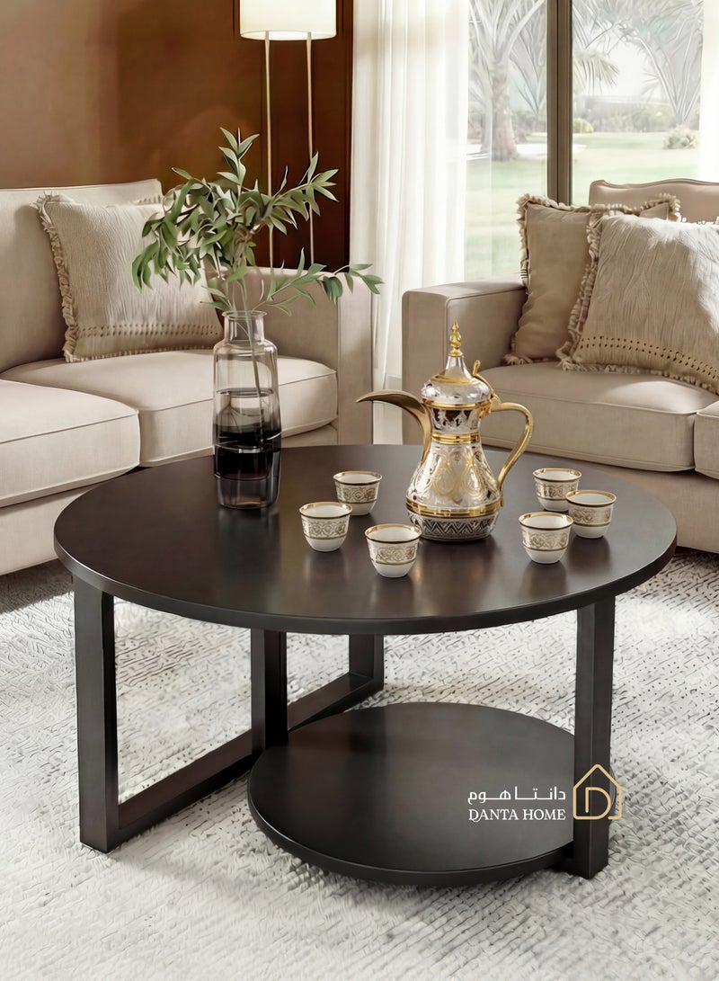 DANTA HOME Modern Round Coffee Table In Black, 70 cm Diameter – Scratch-Resistant Wooden Top With A Lower Storage Shelf – Sturdy Center Table For Living Rooms And Offices - Image 1