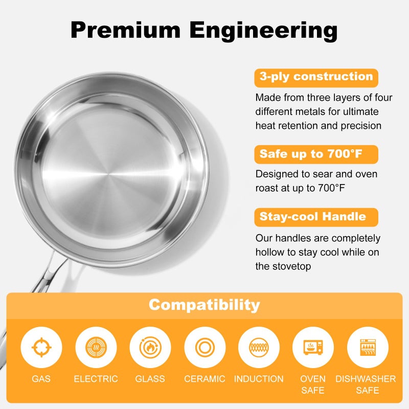 Ranbomer Stainless Steel Panï¼ŒNon-Toxic PFAS, PFOA & PTFE Free, Compatible With All Cooktops & Induction Safe, Oven Safe Pan for Searing & SautÃ©ing, Long Lasting Cookware. (12 Inch) - Image 4