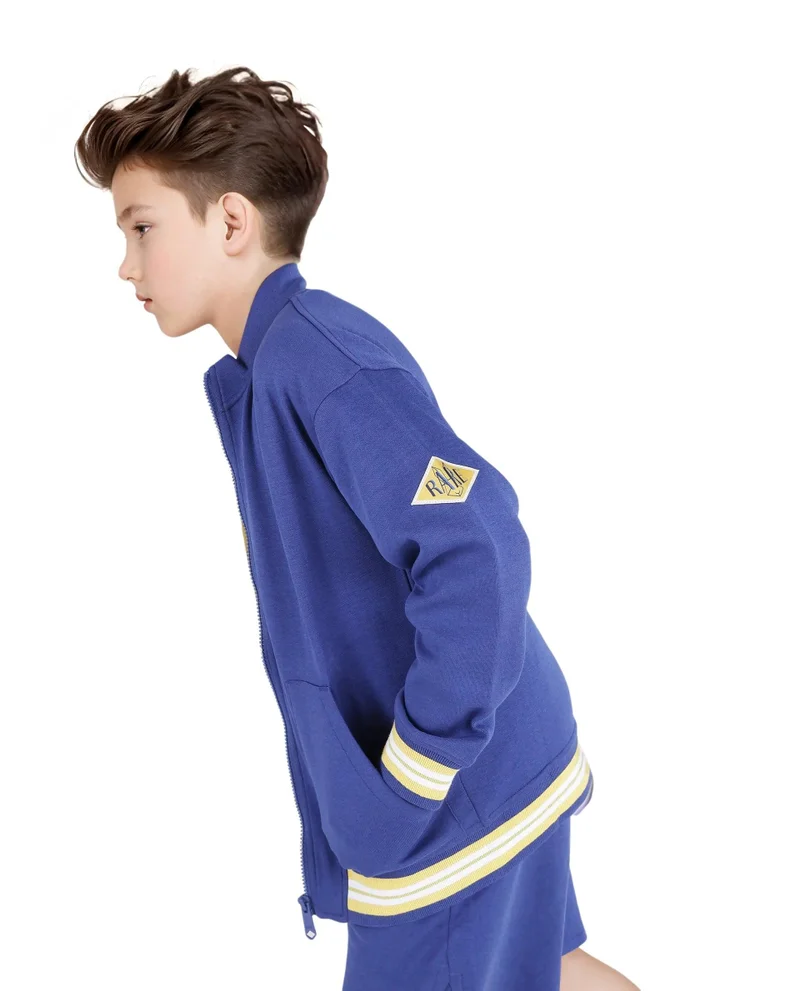 رير ونز Rare Ones Kids Manttn Dark Blue Cotton Poly Full Sleeve Applique Jacket
