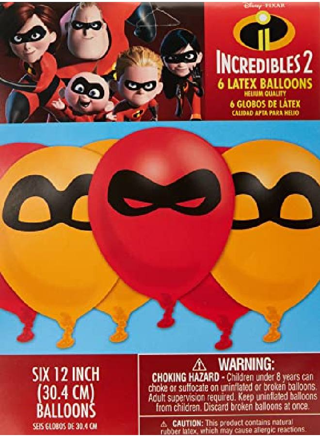 Amscan Disney/Pixar Incredibles 12" Printed Latex Balloons Pack Of 6 Assorted Colors - Image 1