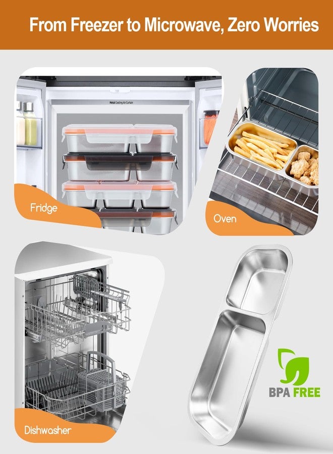 Ugotit Snack Containers, Reusable Leakproof Stainless Steel Food Storage Containers with Lids, 2 Compartment Snackle Box Organizer, Dishwasher Safe for Meal Prep, Dips, Nuts (24zo, Orange) - Image 3