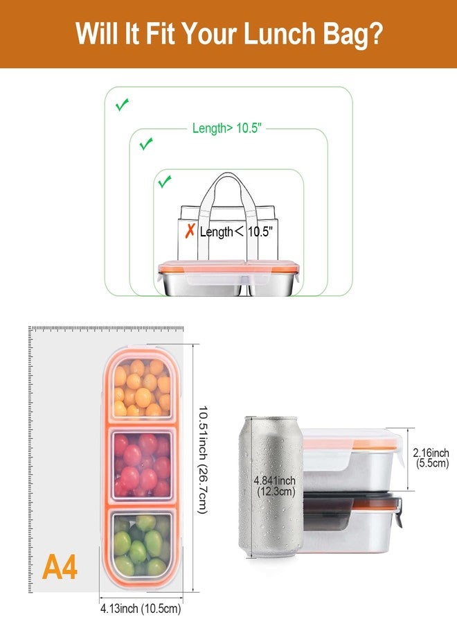Ugotit Snack Containers, Reusable Leakproof Stainless Steel Food Storage Containers with Lids, 2 Compartment Snackle Box Organizer, Dishwasher Safe for Meal Prep, Dips, Nuts (24zo, Orange) - Image 4