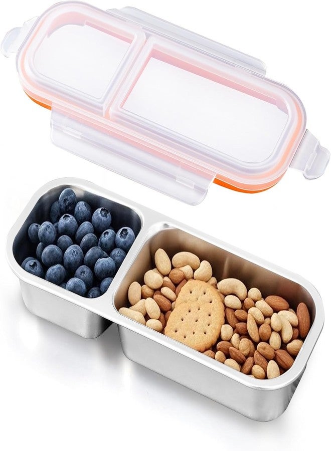 Ugotit Snack Containers, Reusable Leakproof Stainless Steel Food Storage Containers with Lids, 2 Compartment Snackle Box Organizer, Dishwasher Safe for Meal Prep, Dips, Nuts (24zo, Orange) - Image 1