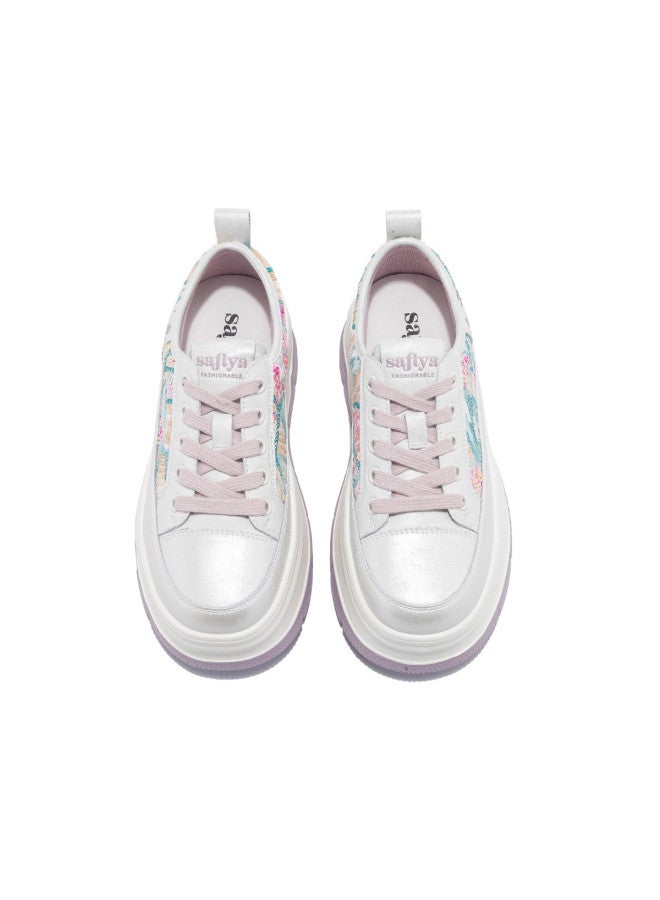 SAFIYA Lightweight Thick Sole】saturday Brand Women's Platform Sneakers 2025 New Irregular Sequins Height-increasing White Shoes - Image 4