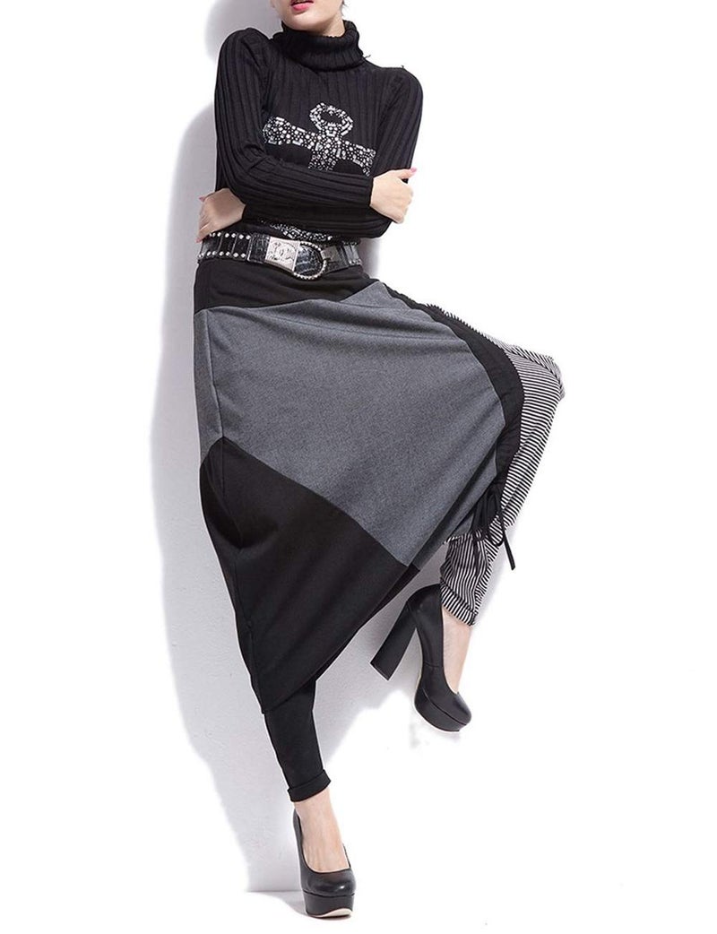 ellazhu Womens Baggy Elastic Waist Drop Crotch Harem Pants GY259 Grey - Image 2