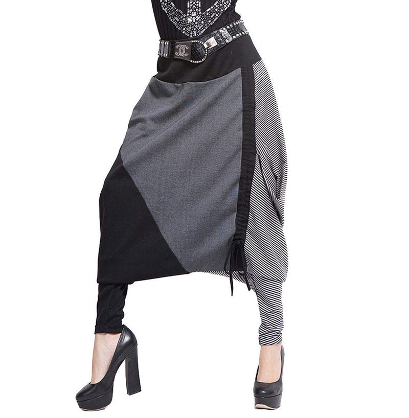 ellazhu Womens Baggy Elastic Waist Drop Crotch Harem Pants GY259 Grey - Image 1