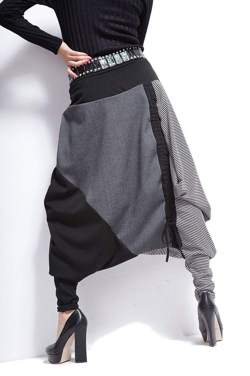 ellazhu Womens Baggy Elastic Waist Drop Crotch Harem Pants GY259 Grey - Image 4