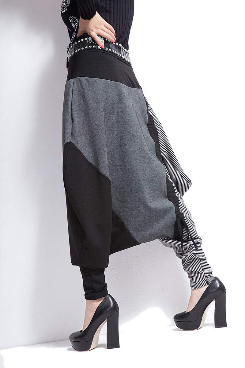 ellazhu Womens Baggy Elastic Waist Drop Crotch Harem Pants GY259 Grey - Image 5