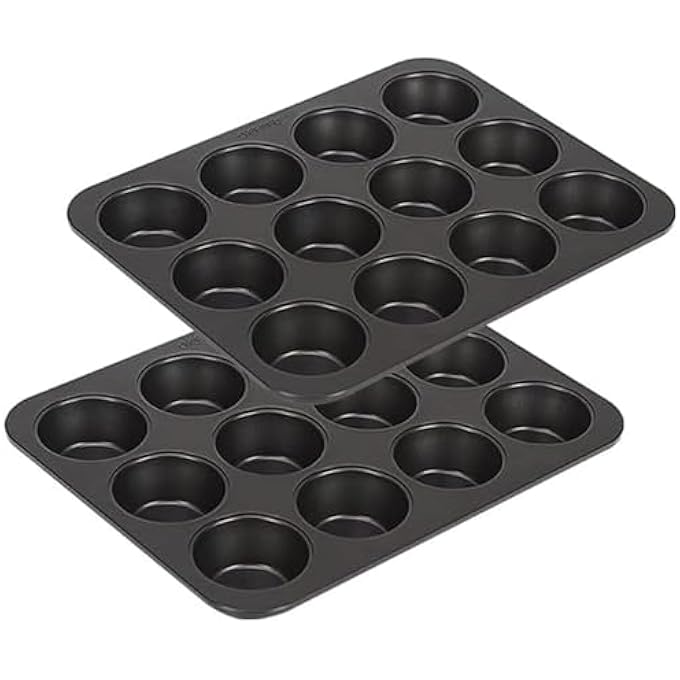 12 Cups Muffin Pan Set 2 Packs Bakeware NonStick Cupcake Baking Pan Heavy Duty Carbon Steel Pan Muffin Tins Standard Baking Mold For Cakes Bread Fda Approved - Image 1