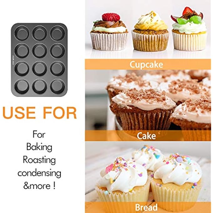 12 Cups Muffin Pan Set 2 Packs Bakeware NonStick Cupcake Baking Pan Heavy Duty Carbon Steel Pan Muffin Tins Standard Baking Mold For Cakes Bread Fda Approved - Image 5