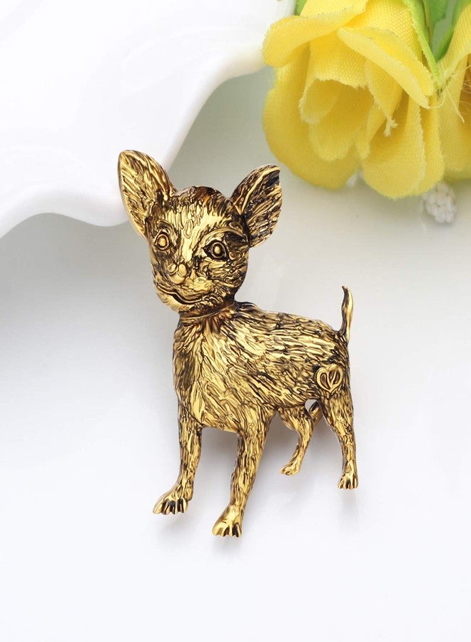 NEWEI Enamel Cute Dog Brooch Pins Charms Gifts for Women And Dog Lovers (Antique Gold Chihuahua) - Image 2