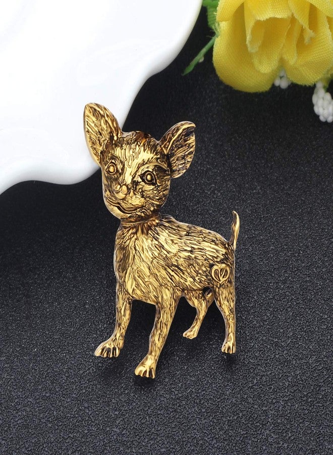 NEWEI Enamel Cute Dog Brooch Pins Charms Gifts for Women And Dog Lovers (Antique Gold Chihuahua) - Image 3