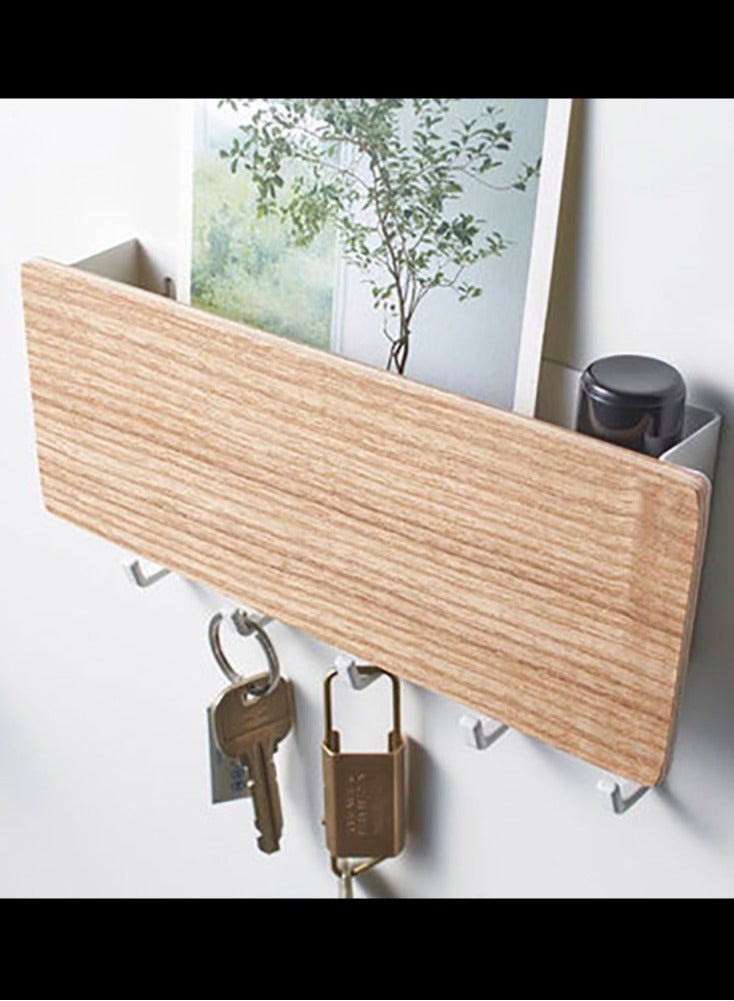 Decorative Key Holder for Wall Shelf - Farmhouse Wood Wall Hanging Mail Organizer with 5 Sturdy Key Hooks for Home Entryway Decor - Image 3