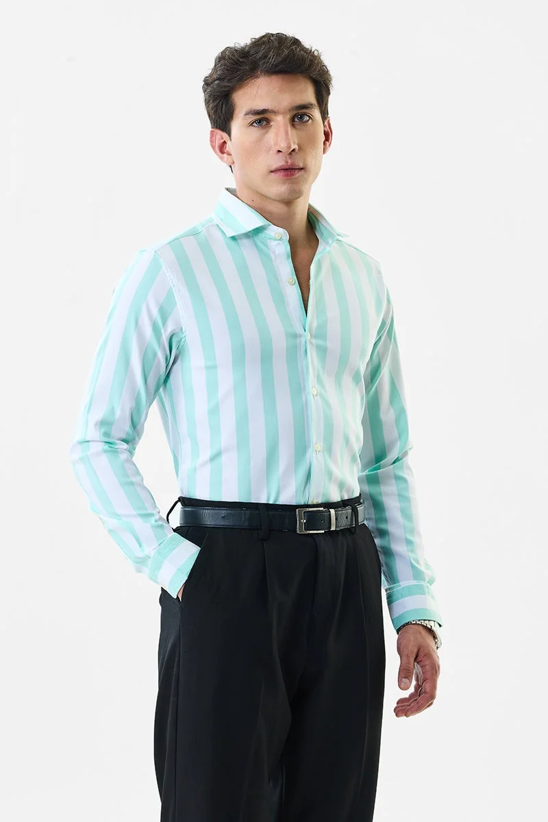 SNITCH Mint Striped Long Sleeve Slim Fit Luxe Shirt