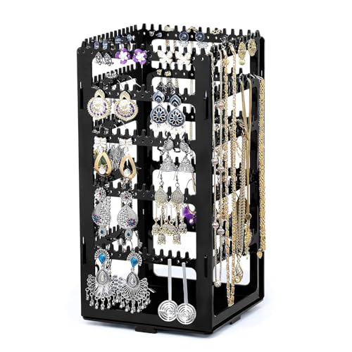 mechdel Plastic Rotating Earrings Stand Jewelry Display Organiser/Earrings Organiser/Jewellery Towers/Jewellery Stands/Earring Organizer Box/Chain Organiser (Rotating Earrings Organizer-Black, 1-SET) - Image 1