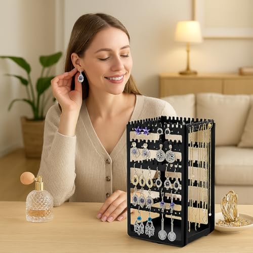 mechdel Plastic Rotating Earrings Stand Jewelry Display Organiser/Earrings Organiser/Jewellery Towers/Jewellery Stands/Earring Organizer Box/Chain Organiser (Rotating Earrings Organizer-Black, 1-SET) - Image 2