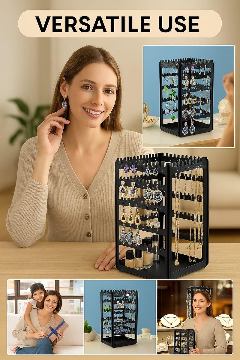 mechdel Plastic Rotating Earrings Stand Jewelry Display Organiser/Earrings Organiser/Jewellery Towers/Jewellery Stands/Earring Organizer Box/Chain Organiser (Rotating Earrings Organizer-Black, 1-SET) - Image 3