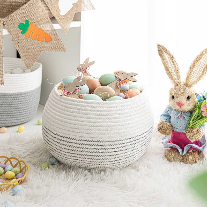 Goodpick Round Cotton Rope Storage Basket for Living Room, Bathroom, Kids' Corner & Shelves, Stores Towels, Cat Toys, Plants, White, 10"D x 8.3"H - Image 2