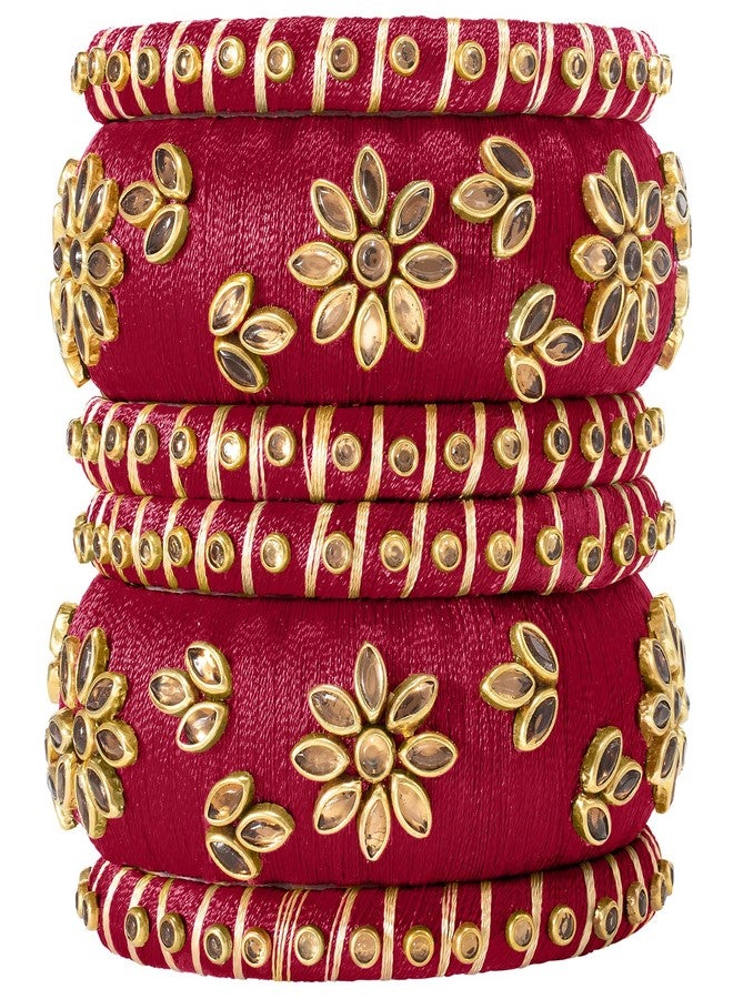Peora Red Silk Thread Matching Golden Floral Decorative Chuda Chura Bangle Set Navratri Gift for Women Girls - Image 1