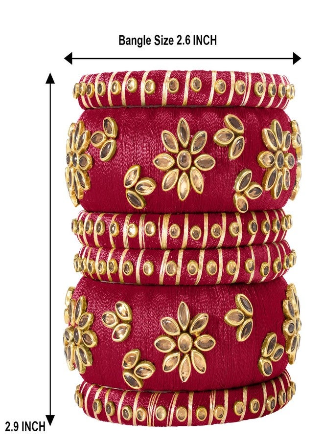 Peora Red Silk Thread Matching Golden Floral Decorative Chuda Chura Bangle Set Navratri Gift for Women Girls - Image 4