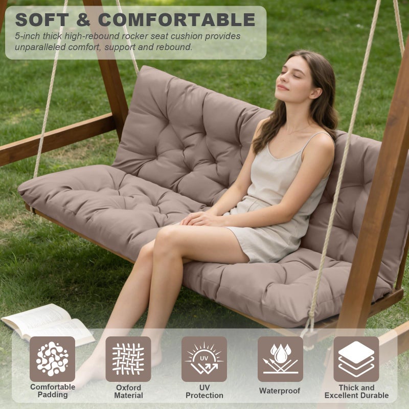 GPQAWER Outdoor Swing Cushions,Waterproof Swing Cushions 3 Seater Replacement with Backrest,Outdoor Thickened Bench Cushion with Ties for Porch,Patio,Backyard,Garden and Lawn (Khaki 60 * 40 in) - Image 3