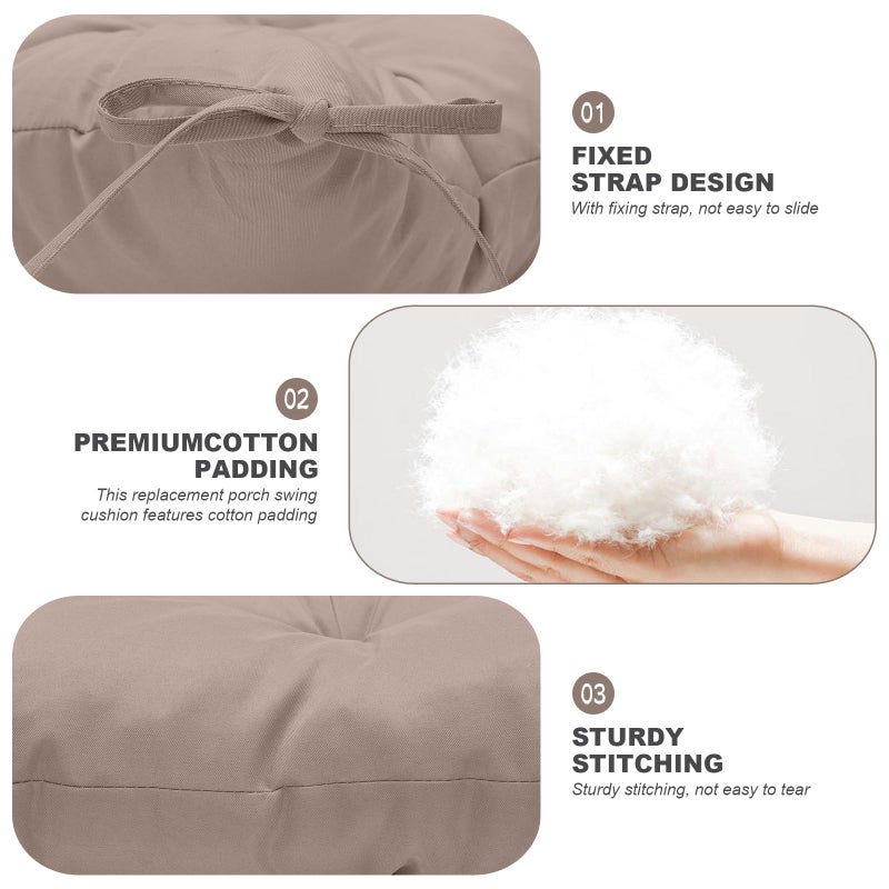 GPQAWER Outdoor Swing Cushions,Waterproof Swing Cushions 3 Seater Replacement with Backrest,Outdoor Thickened Bench Cushion with Ties for Porch,Patio,Backyard,Garden and Lawn (Khaki 60 * 40 in) - Image 5