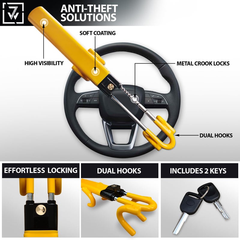 Generic Sevenwalls Twin Bar Steering Wheel Lock - High Visibility Anti-Theft Device for Cars, Vans & Caravans - Enhance Car Security - Includes 2 Keys - Strong Steering Wheel Lock  - Image 2