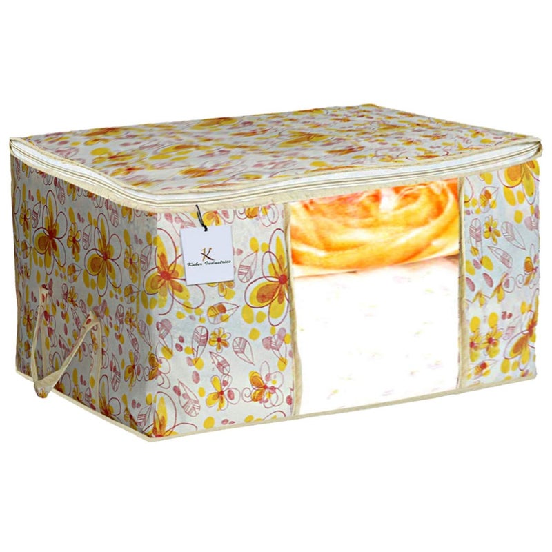 Kuber Industries Kuber Industries Metalic Printed 6 Piece Non Woven Fabric Underbed Storage BagCloth OrganiserBlanket Cover with Transparent Window Ivory Red Golden Brown CTKTC41144  - Image 4
