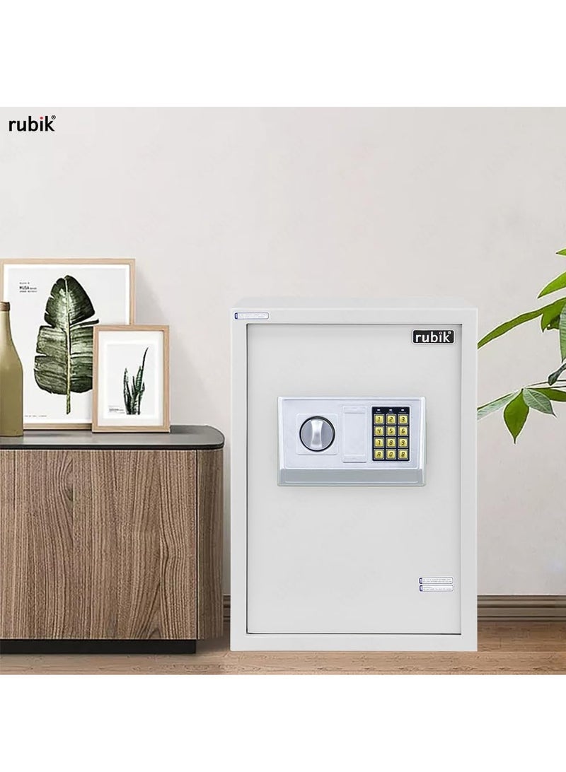 Rubik Safe Box Large for Home Office with Digital Combination Lock and Emergency keys, Fire Resistant (Size 50x35x30cm) White - Image 3