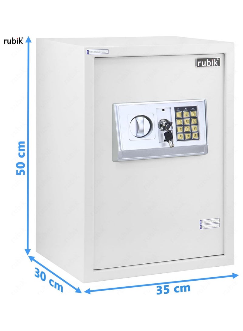Rubik Safe Box Large for Home Office with Digital Combination Lock and Emergency keys, Fire Resistant (Size 50x35x30cm) White - Image 4