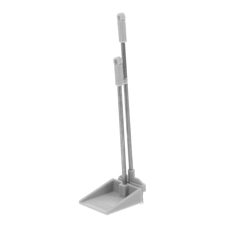 Mini Broom And Dustpan Set Light Grey Soft Bristle Dollhouse Cleaning Tool Desktop Decor - Image 1