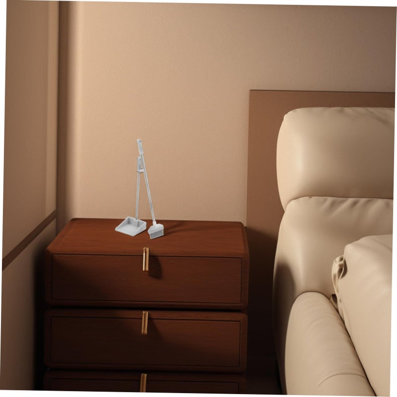 Mini Broom And Dustpan Set Light Grey Soft Bristle Dollhouse Cleaning Tool Desktop Decor - Image 4