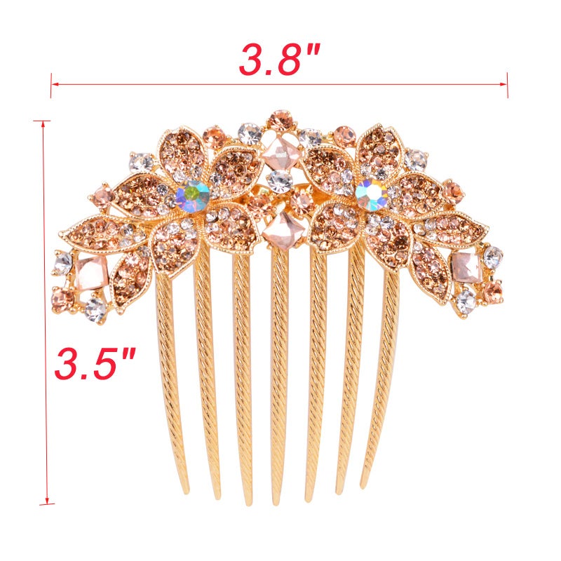 Sankuwen Women Rhinestone Inlaid Flower Hair Comb Hairpin Barrette Accessory,Also Perfect Mother's Day Gifts for Mom (Blue) - Image 3