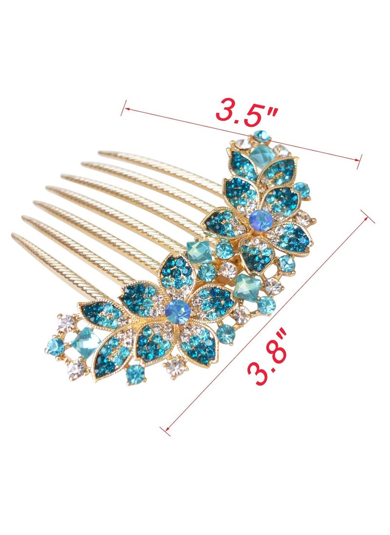 Sankuwen Women Rhinestone Inlaid Flower Hair Comb Hairpin Barrette Accessory,Also Perfect Mother's Day Gifts for Mom (Blue)  - Image 2