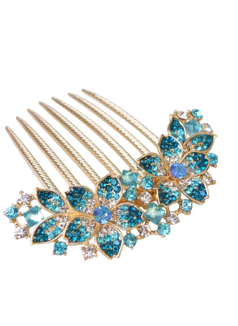 Sankuwen Women Rhinestone Inlaid Flower Hair Comb Hairpin Barrette Accessory,Also Perfect Mother's Day Gifts for Mom (Blue)  - Image 3
