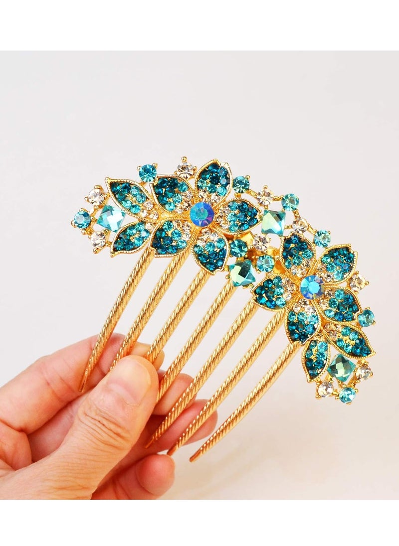 Sankuwen Women Rhinestone Inlaid Flower Hair Comb Hairpin Barrette Accessory,Also Perfect Mother's Day Gifts for Mom (Blue)  - Image 4
