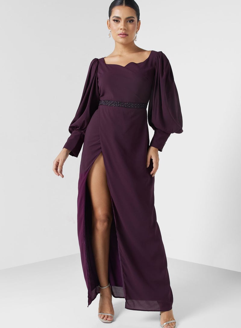 Ella Limited Edition Puff Sleeve Shift Dress With Slit  - Image 4