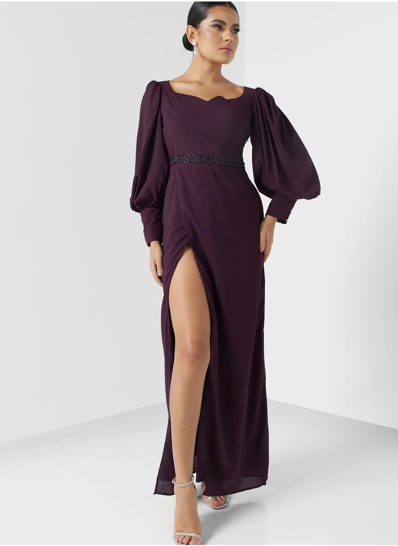 Ella Limited Edition Puff Sleeve Shift Dress With Slit