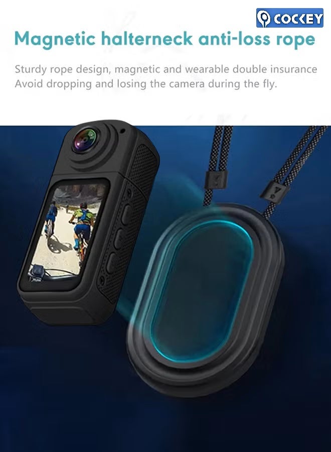 COCKEY 2.7K HD mini sports camera, new 180° rotating multi-angle outdoor camera, 1.47 HD magnetic camcorder, portable thumb camera with 32GB memory card, WIFI camera for vlog recording, cycling, travel, sports DV - Image 4