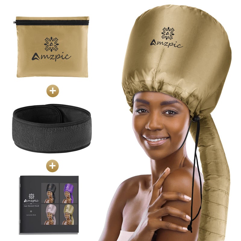 Bonnet Hood Hair Dryer Attachment  Soft Adjustable Extra Large Bonnet Hair Dryer for Speeds Up Drying Time at Home Easy to Use for Styling Curling and Deep Conditioning Gold