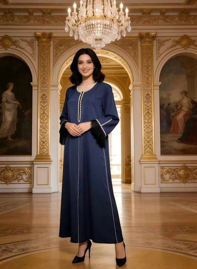 Take Two Women Navy Blue Embroidered A-Line Jalabiya