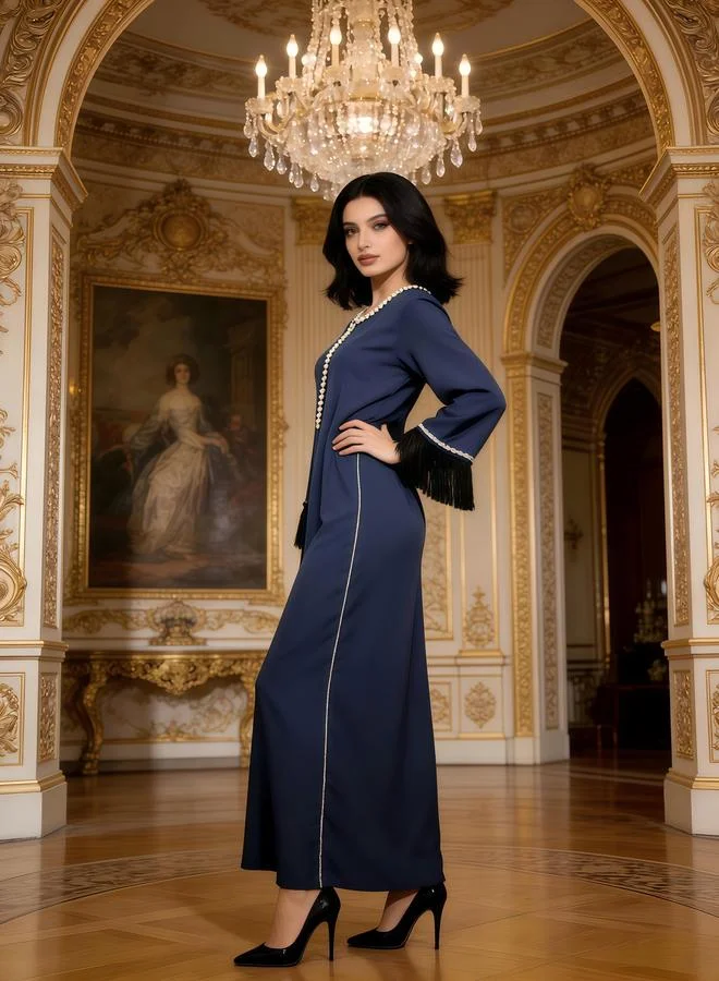 Take Two Women Navy Blue Embroidered A-Line Jalabiya