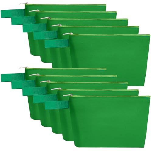 Sinzip 10 Pieces Cotton Canvas Makeup Bag with Bottom and Strap MultiPurpose Cosmetic Bag with Zipper Travel Toiletry Pouch Blank DIY Craft Bag Green L - Image 1