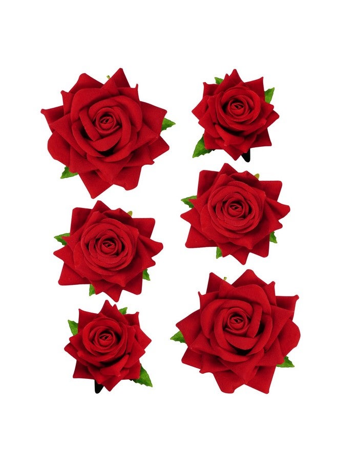 Topbuti 6 Pcs Rose Flower Hair Clip Rose Brooch Floral Hair Accessories For Woman Girls Flamenco Dancer Mexican Wedding Party Mother'S Day Halloween Costume (Red)  - Image 1