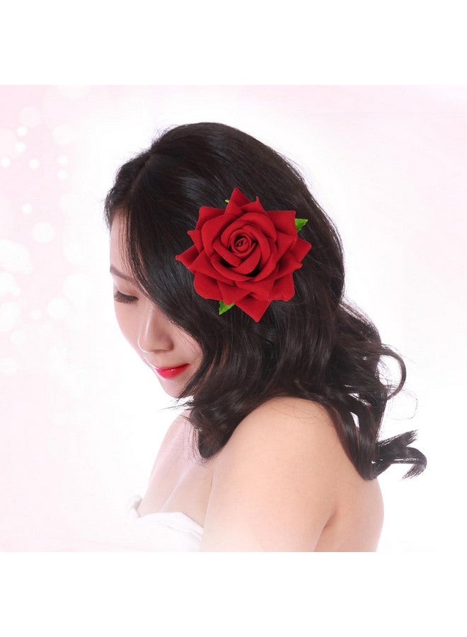 Topbuti 6 Pcs Rose Flower Hair Clip Rose Brooch Floral Hair Accessories For Woman Girls Flamenco Dancer Mexican Wedding Party Mother'S Day Halloween Costume (Red)  - Image 4