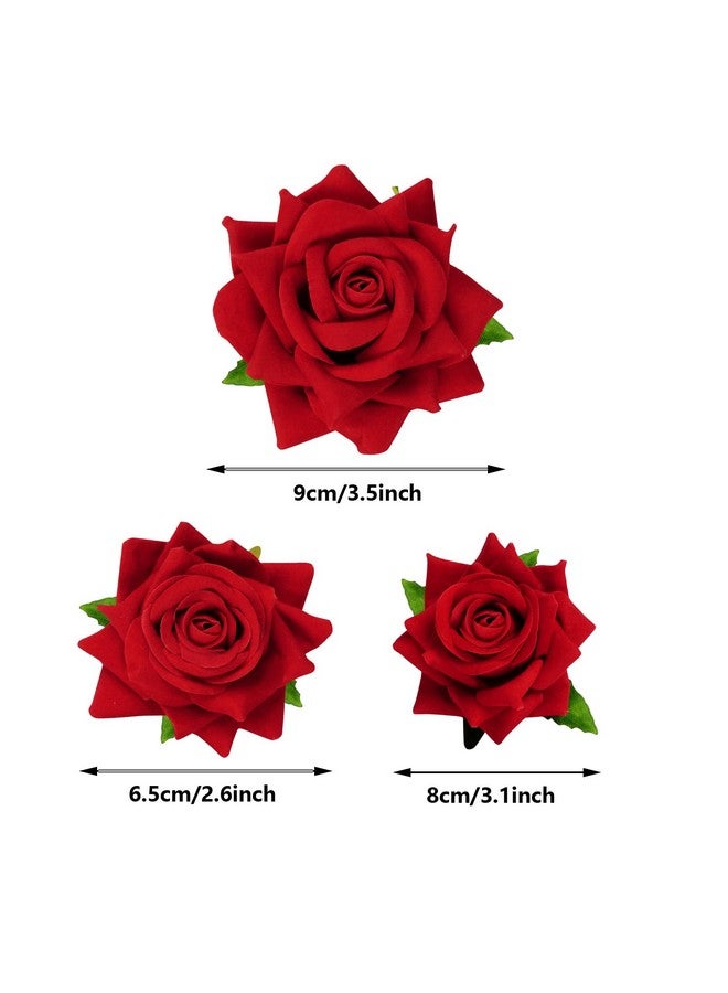 Topbuti 6 Pcs Rose Flower Hair Clip Rose Brooch Floral Hair Accessories For Woman Girls Flamenco Dancer Mexican Wedding Party Mother'S Day Halloween Costume (Red)  - Image 2