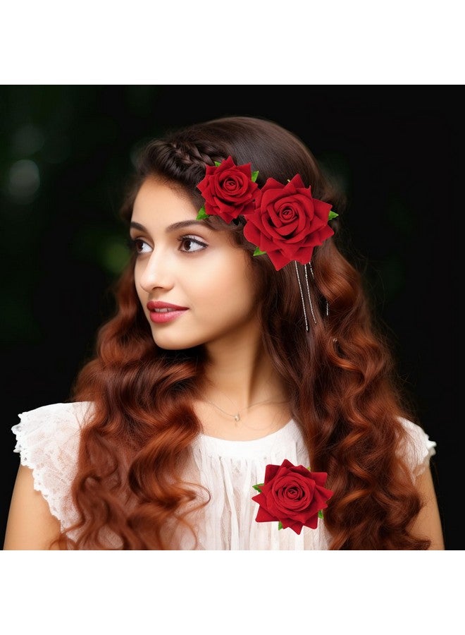 Topbuti 6 Pcs Rose Flower Hair Clip Rose Brooch Floral Hair Accessories For Woman Girls Flamenco Dancer Mexican Wedding Party Mother'S Day Halloween Costume (Red)  - Image 5