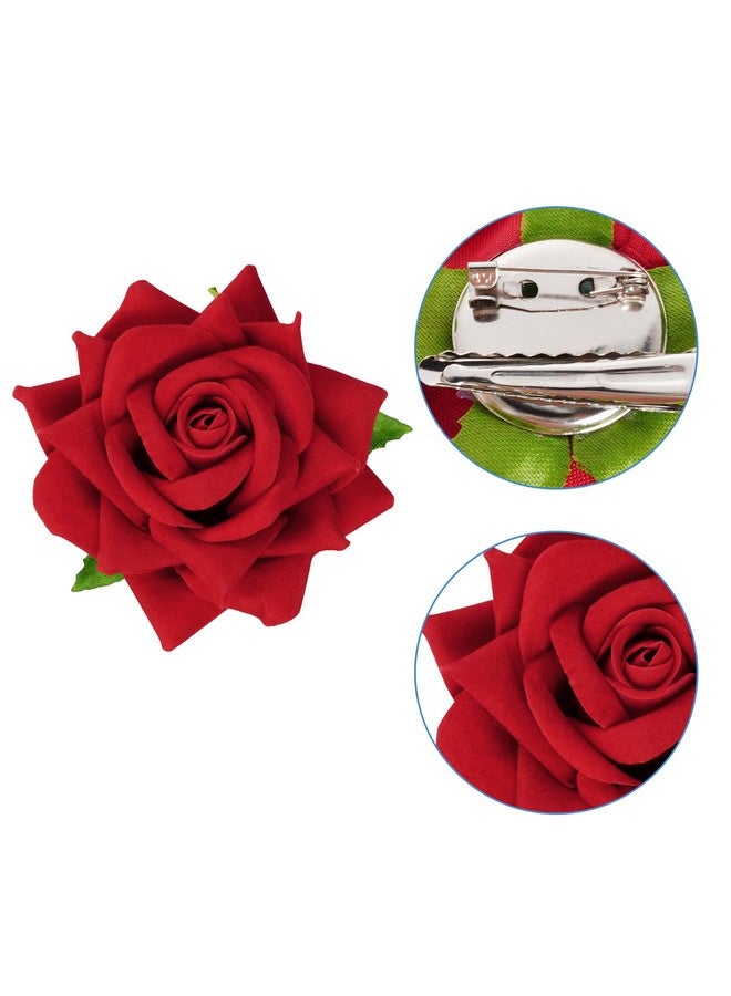 Topbuti 6 Pcs Rose Flower Hair Clip Rose Brooch Floral Hair Accessories For Woman Girls Flamenco Dancer Mexican Wedding Party Mother'S Day Halloween Costume (Red)  - Image 3